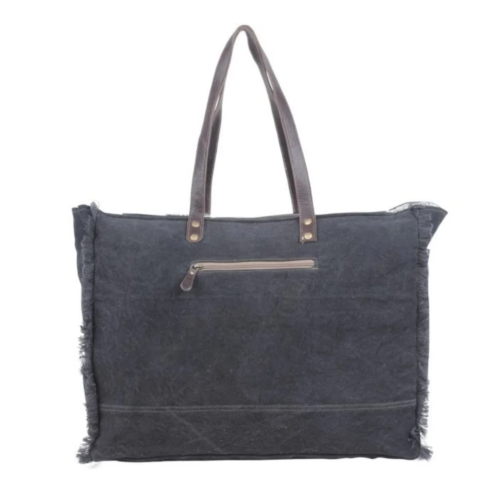 😍New Green Myra Bag Cowhide Canvas Leather Weekender Travel XL extra large Tote - Picture 5 of 6